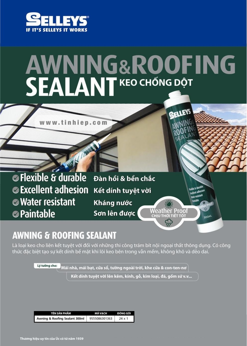Chống dột Selley Awning Roof Sealant